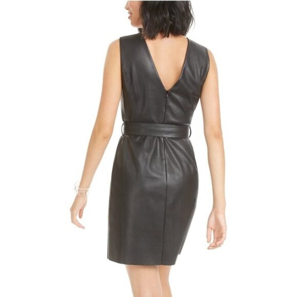 Bar III Belted Faux-Leather Dress - Picture 3 of 9